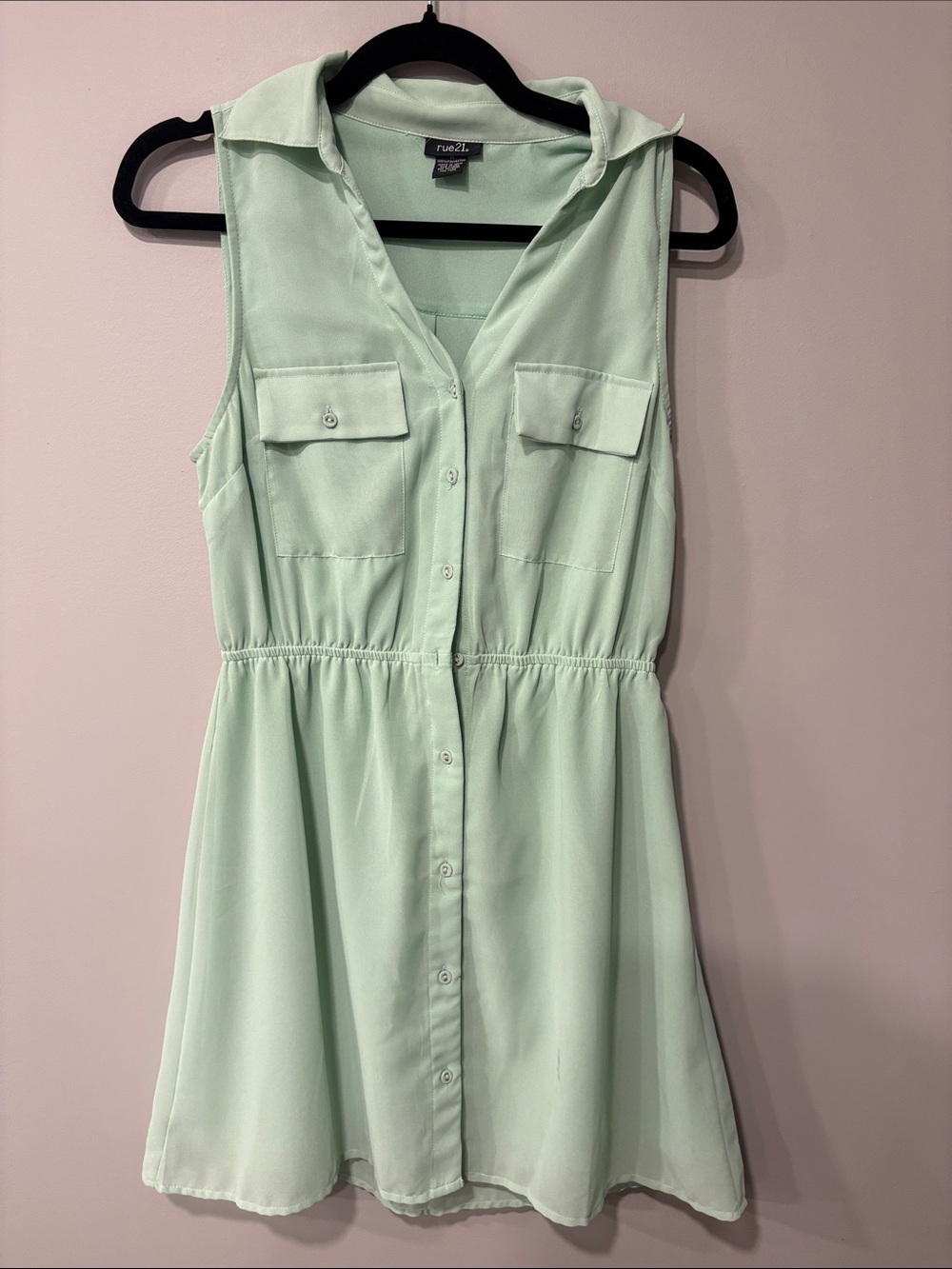 Rue21 Mint Green Sleeveless Button-Front Shirt Dress